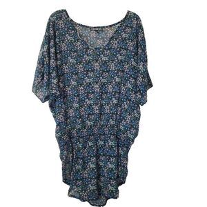 Express Women's Flowy Floral Tunic Top Size Small Ruched Waist Scoop Neck Dolman